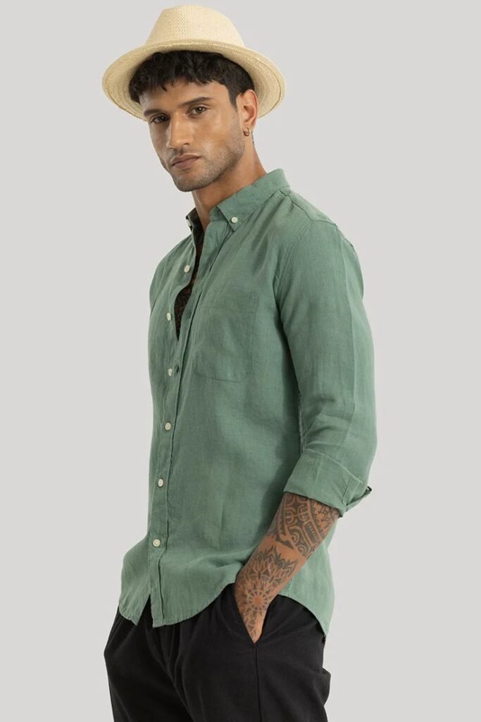 best men's casual shirt in tirur-green linen shirt